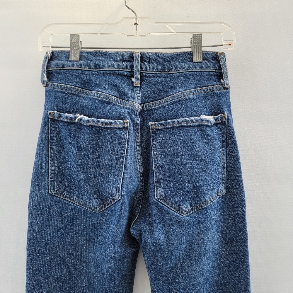Agolde Riley Distressed Jeans Size 26 Blue Medium Wash Minimalist Designer Denim - Picture 11 of 16